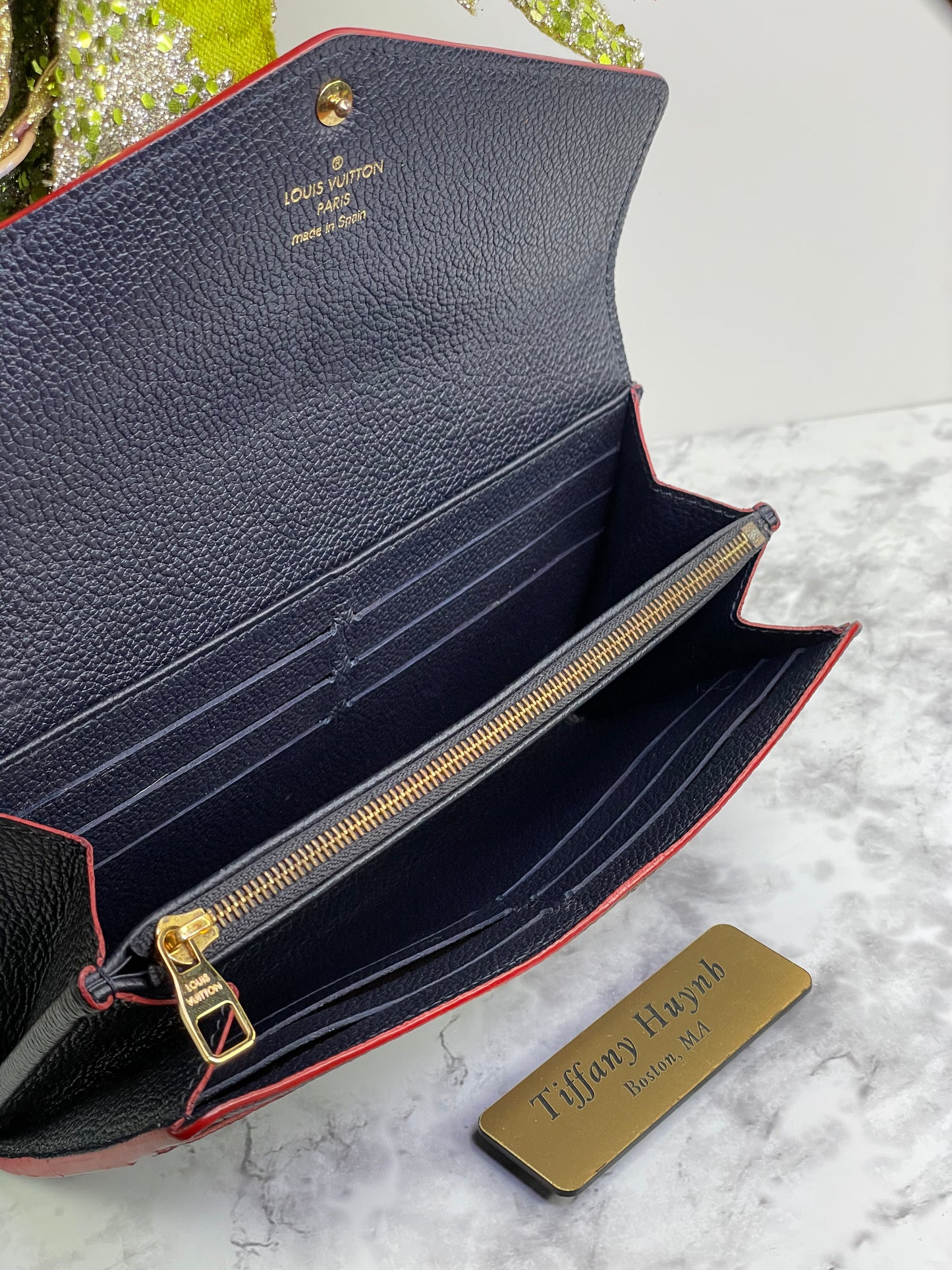 Authentic Louis Vuitton Empreinte Sarah Wallet in Marine Rouge