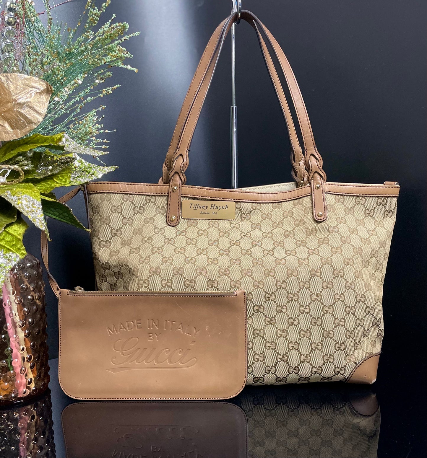 Authentic Gucci GG Monogram Canvas Tote Shoulder w/ Pouch