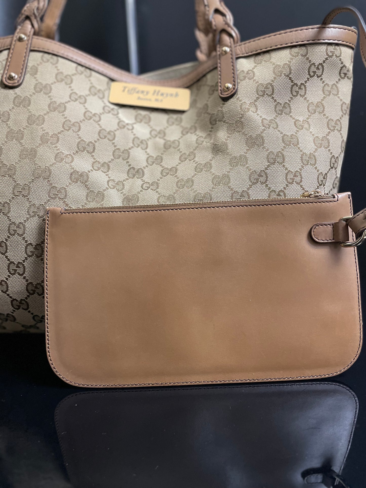 Authentic Gucci GG Monogram Canvas Tote Shoulder w/ Pouch