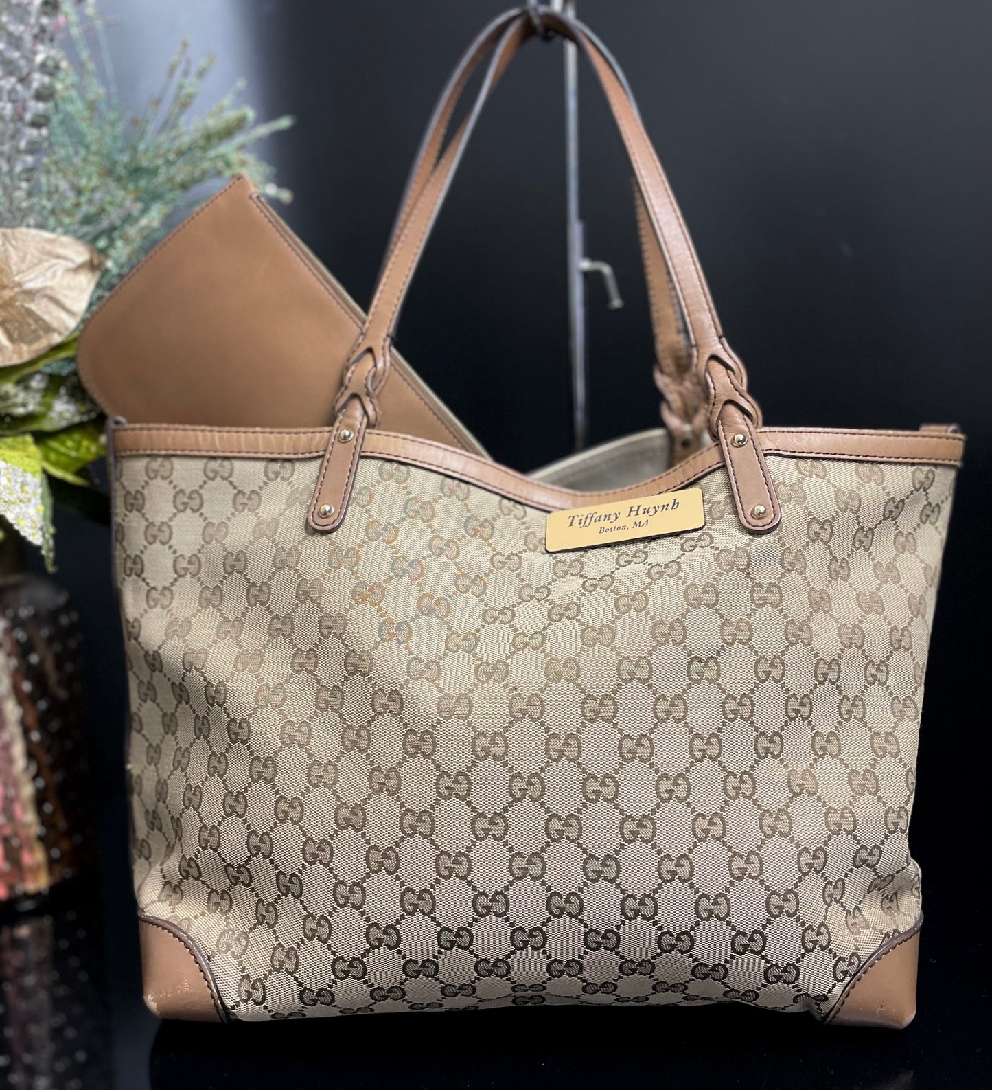 Authentic Gucci GG Monogram Canvas Tote Shoulder w/ Pouch