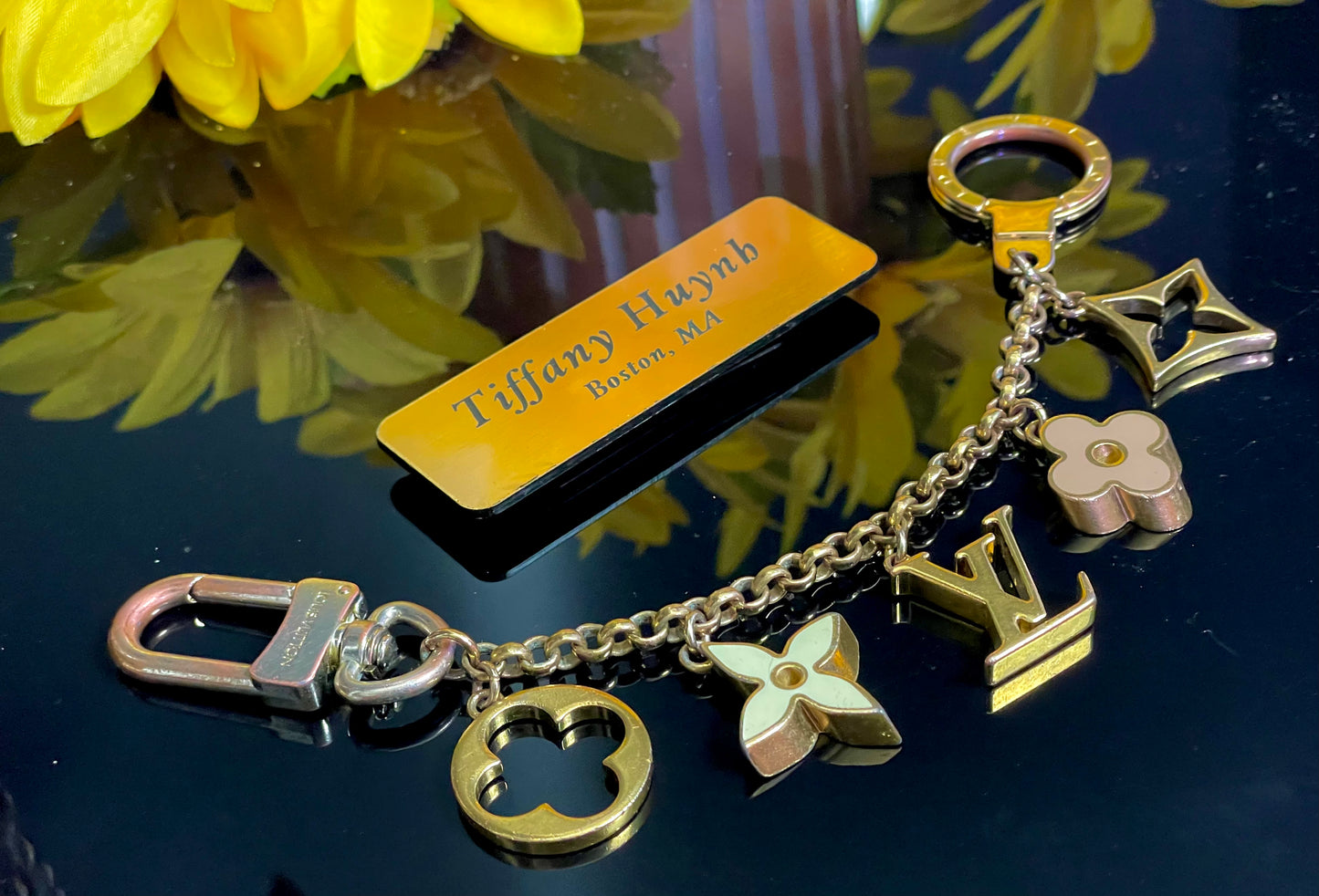 Authentic Fleur De Monogram Bag Charm Chain