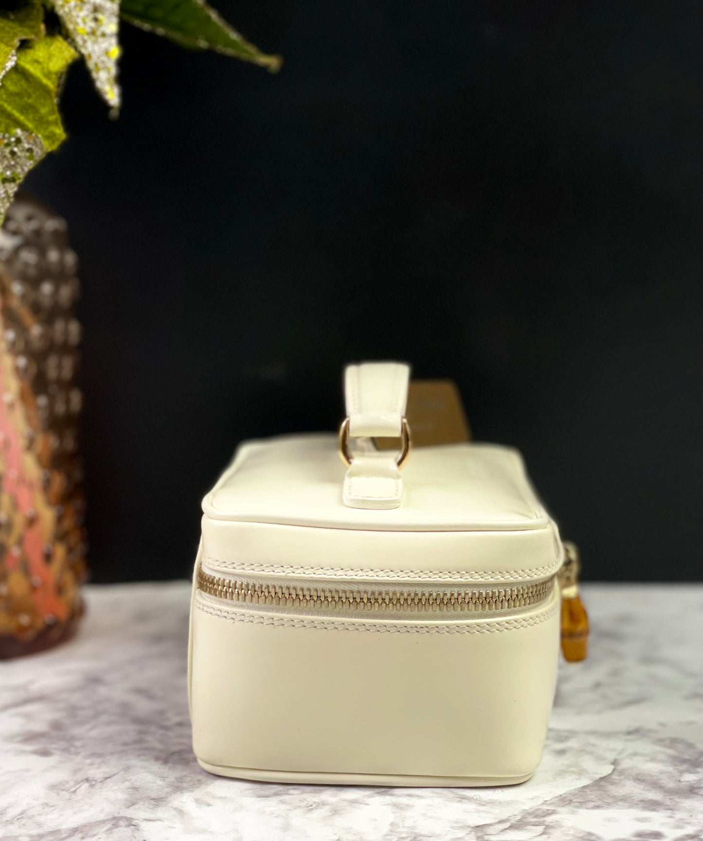 Authentic Vintage Gucci Bamboo Vanity bag in patent white leather