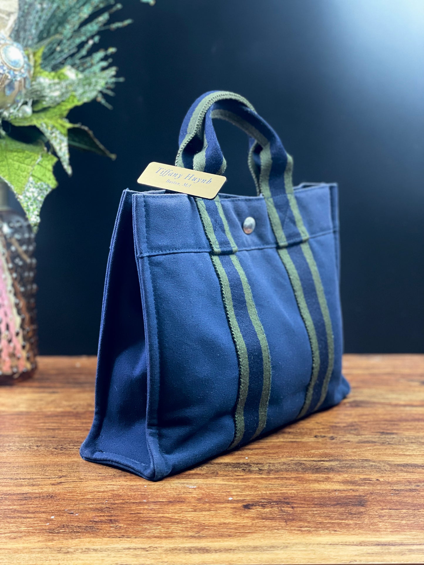 Authentic HERMÈS Paris Vintage Blue Cotton Fourre Tout PM Herline Tote Bag
