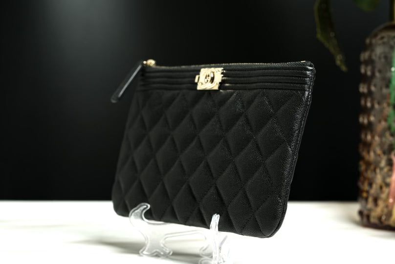 Authentic 20A Chanel Boy Small O Case w/ LGHW