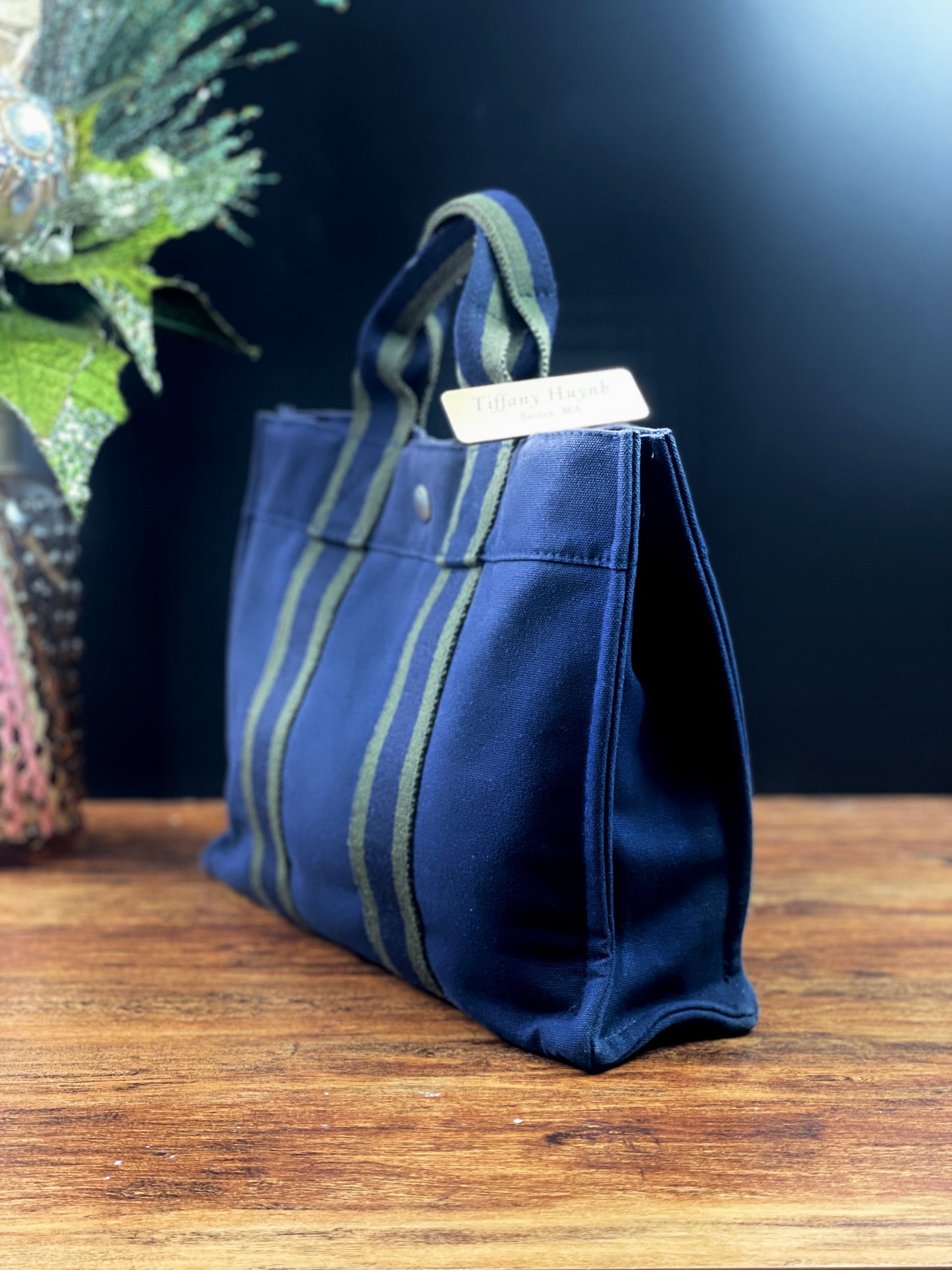 Authentic HERMÈS Paris Vintage Blue Cotton Fourre Tout PM Herline Tote Bag