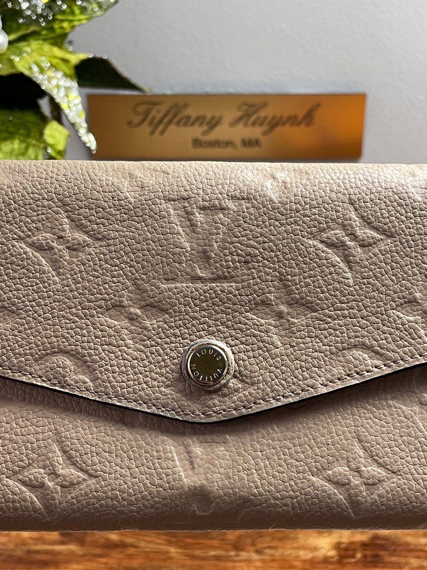 Authentic Louis Vuitton Empreinte Old Model Sarah Wallet Dune Beige