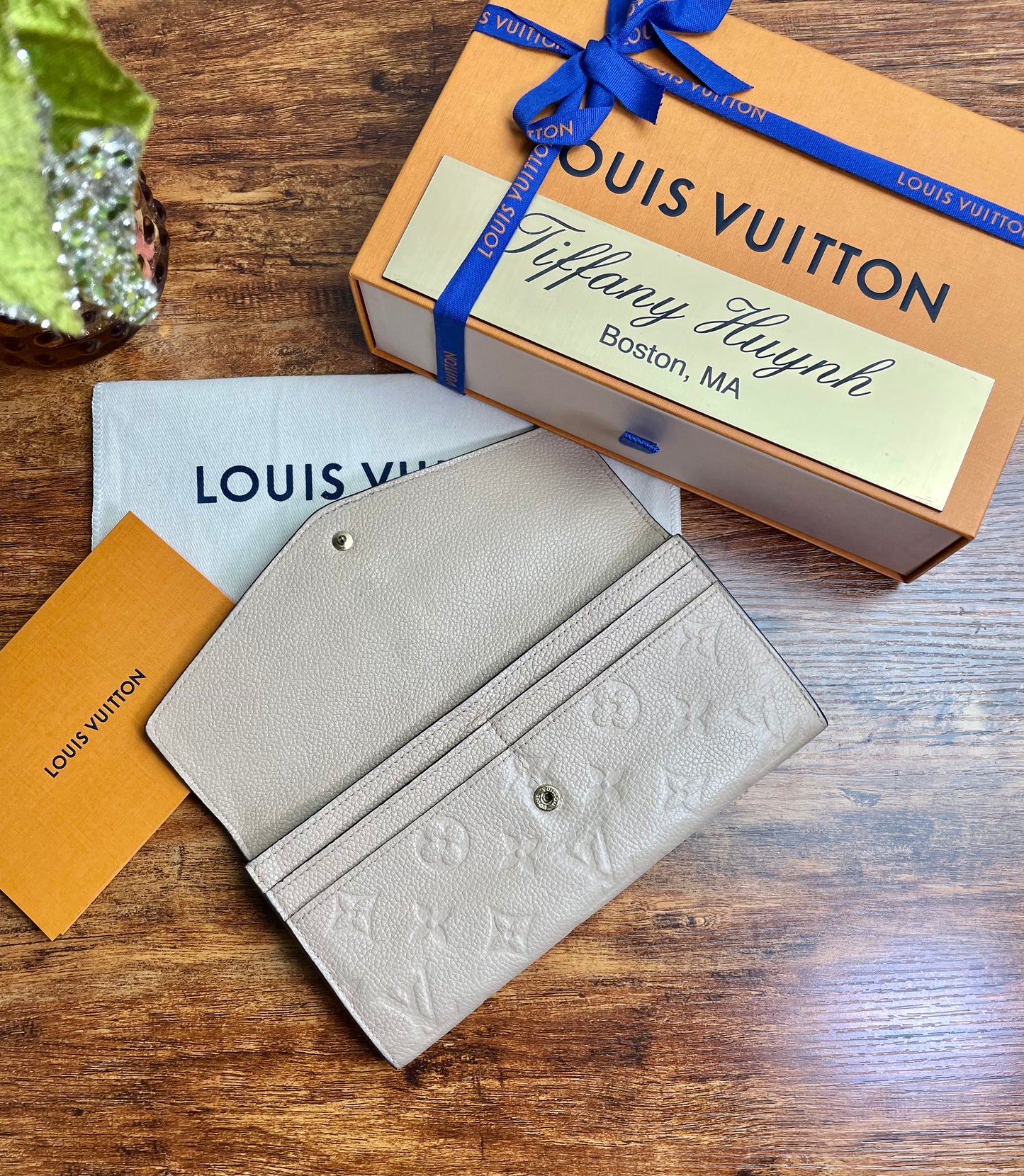 Authentic Louis Vuitton Empreinte Old Model Sarah Wallet Dune Beige