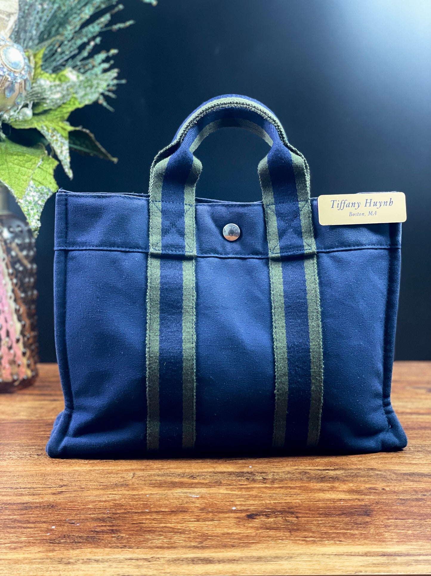 Authentic HERMÈS Paris Vintage Blue Cotton Fourre Tout PM Herline Tote Bag