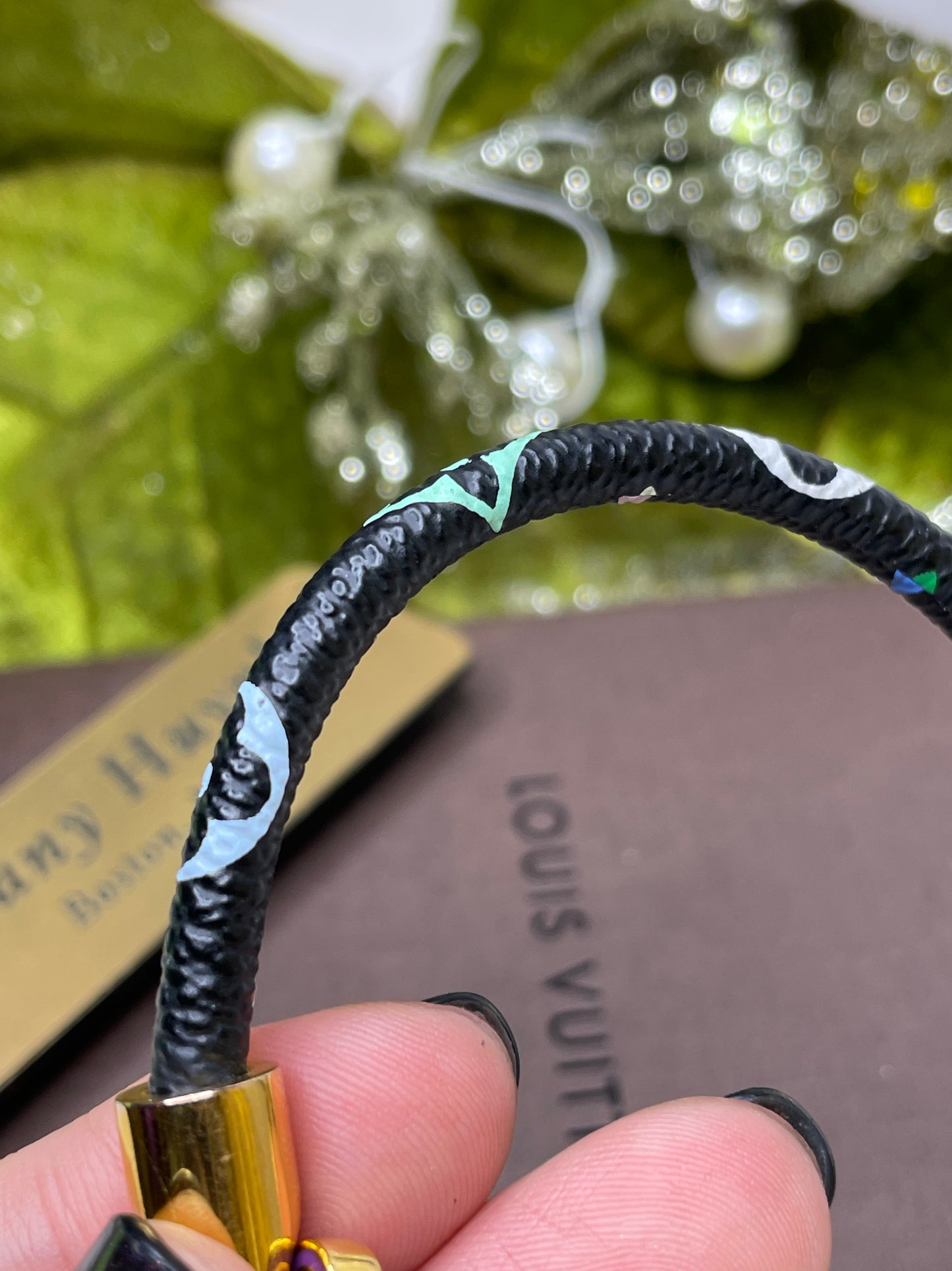 Authentic Takashi Murakami x Louis Vuitton Black Monogram Multicolore Luck It Bracelet