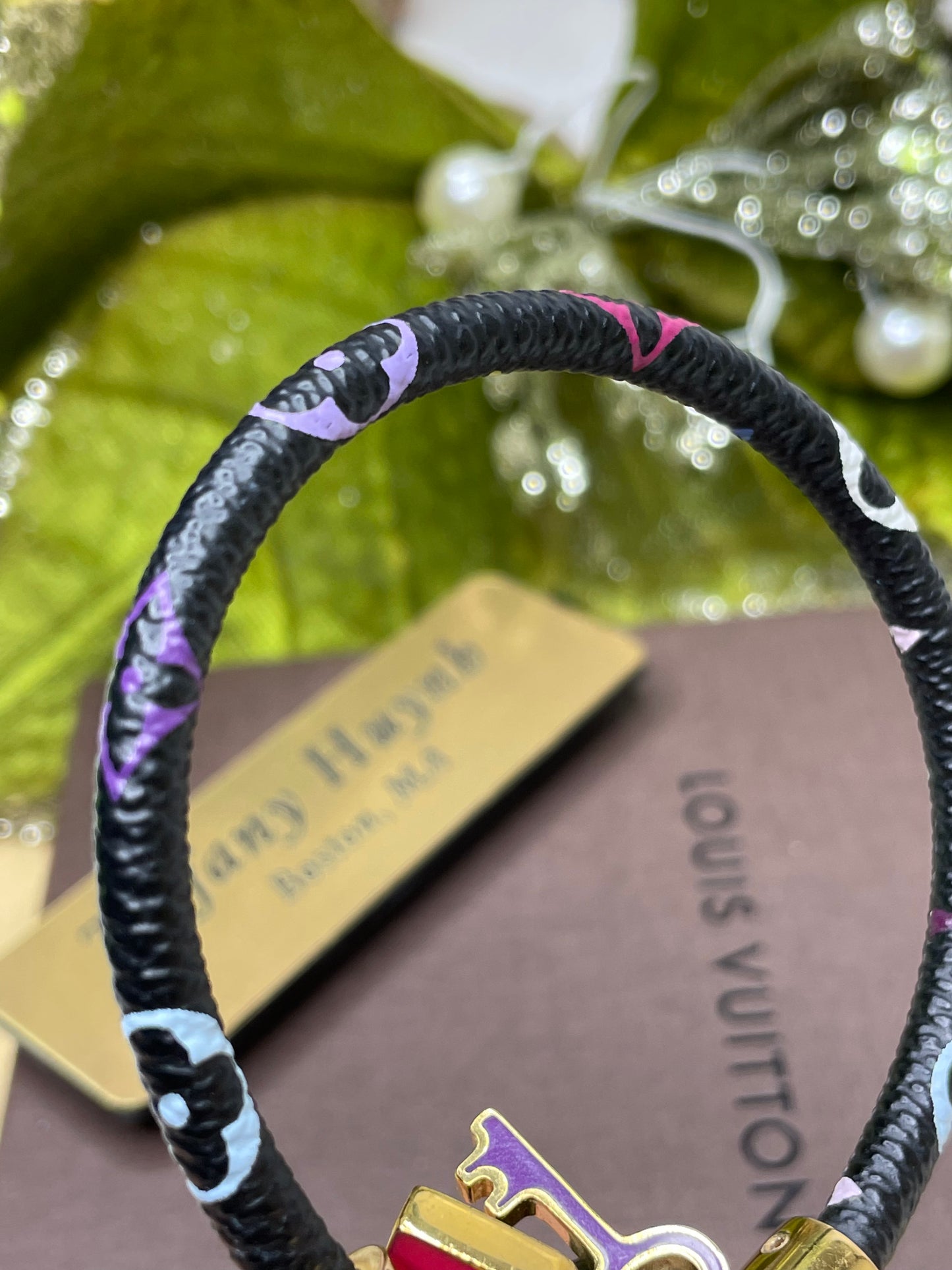 Authentic Takashi Murakami x Louis Vuitton Black Monogram Multicolore Luck It Bracelet
