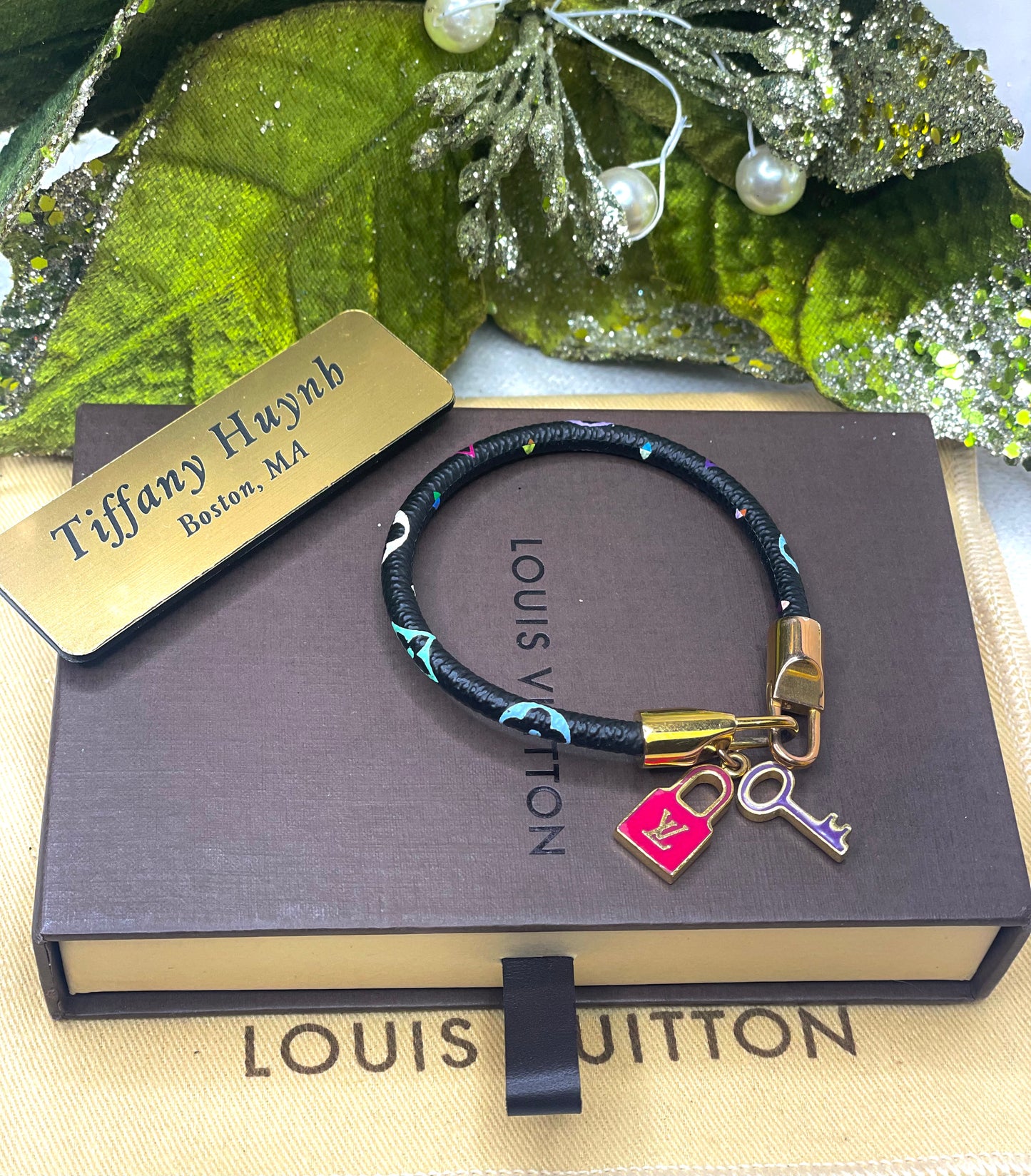 Authentic Takashi Murakami x Louis Vuitton Black Monogram Multicolore Luck It Bracelet