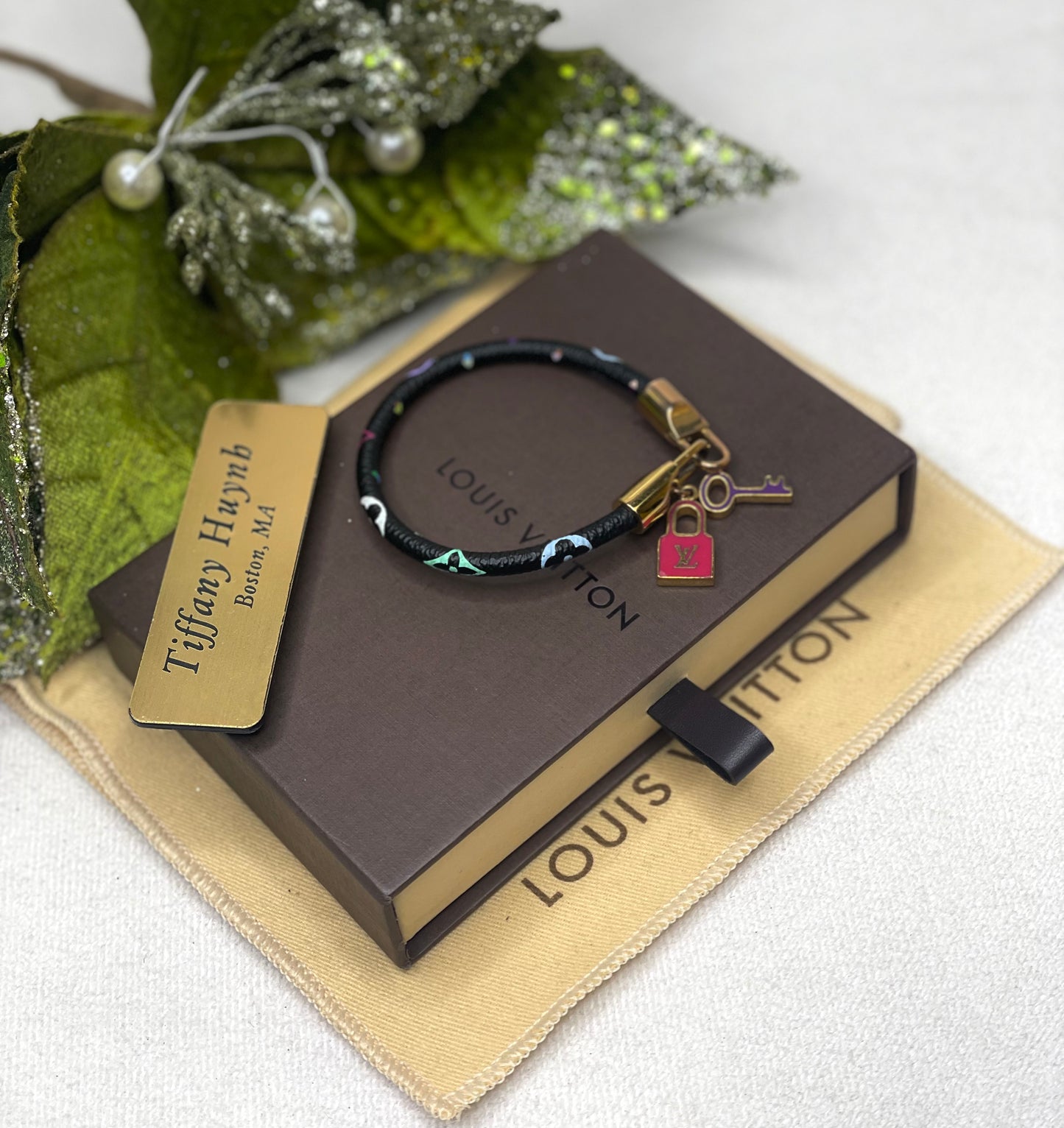 Authentic Takashi Murakami x Louis Vuitton Black Monogram Multicolore Luck It Bracelet