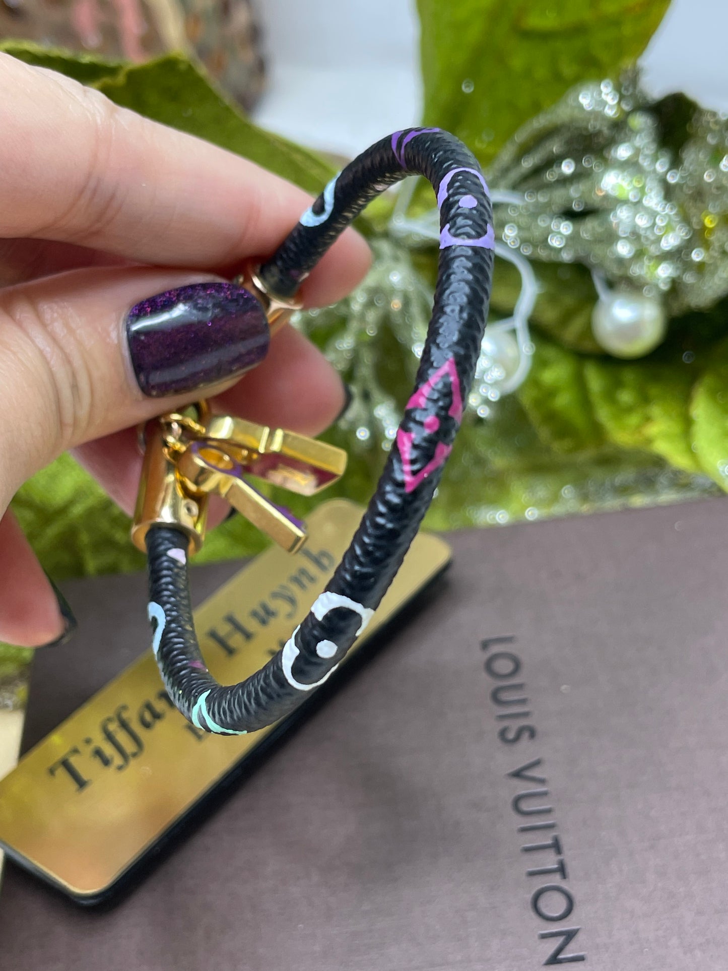 Authentic Takashi Murakami x Louis Vuitton Black Monogram Multicolore Luck It Bracelet