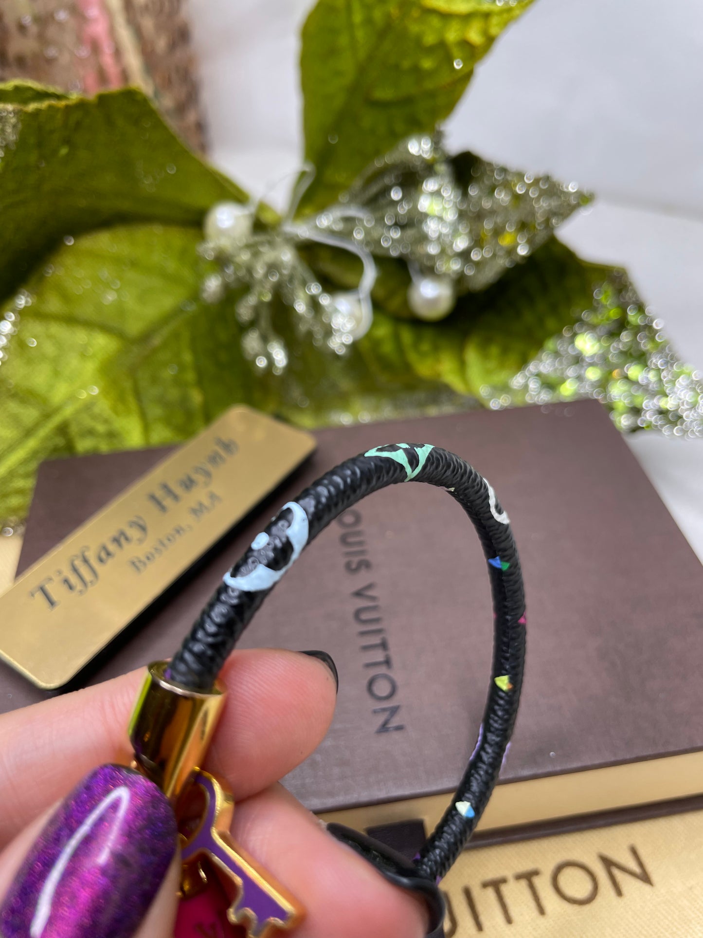 Authentic Takashi Murakami x Louis Vuitton Black Monogram Multicolore Luck It Bracelet