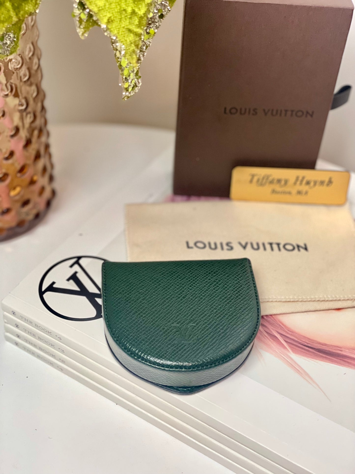 Authentic Louis Vuitton Taiga Porte-Monnaie Cuvette Coin Case in Epicea Green
