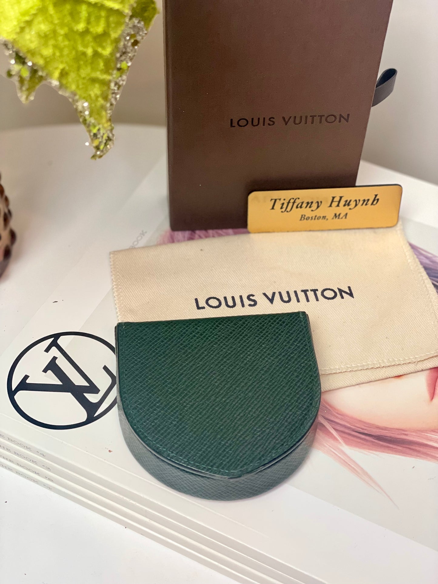 Authentic Louis Vuitton Taiga Porte-Monnaie Cuvette Coin Case in Epicea Green
