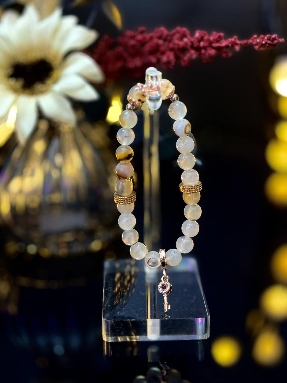 Flower Agate Crystal Bracelet with Charm