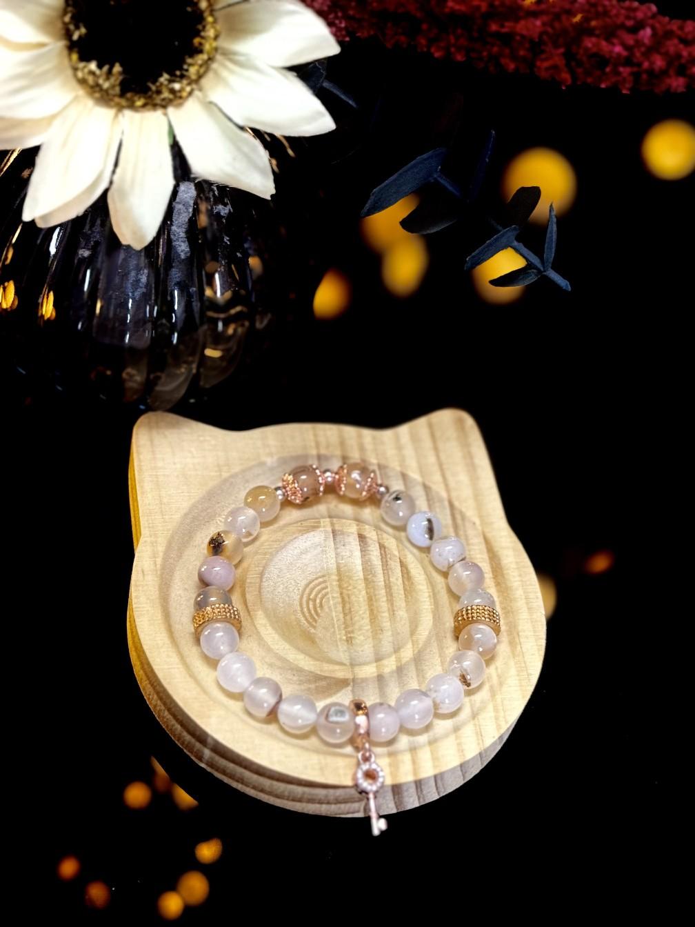 Flower Agate Crystal Bracelet with Charm