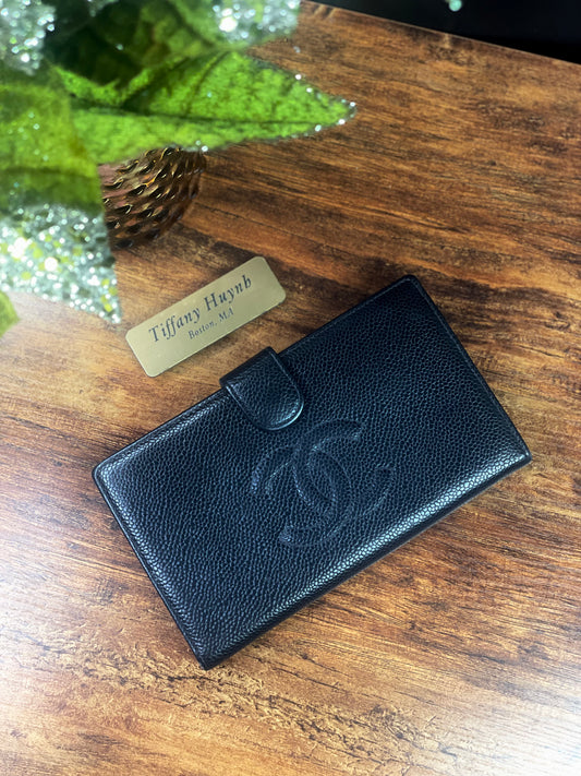 Authentic CHANEL Caviar Timeless CC French Wallet in Black